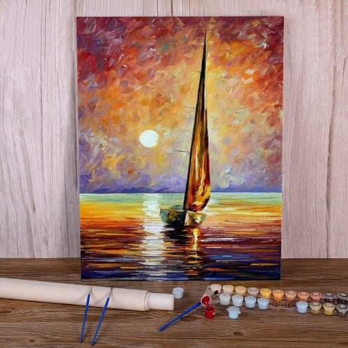 Oil Painting Style Gold Sail DIY Paint By Numbers Kit Acrylic Paints 50*70 Picture By Numbers Photo Handmade For Wholesale