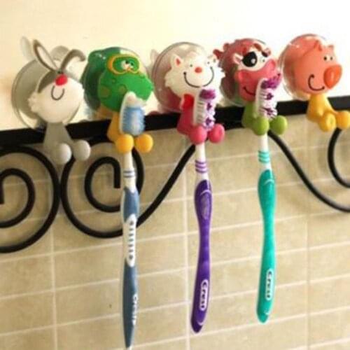 Super Cute Animal Bathroom Toothbrush Suction Cup Wall Holder Hanger Rack Storage Wall Mounted Toothbrush Holder Organizer