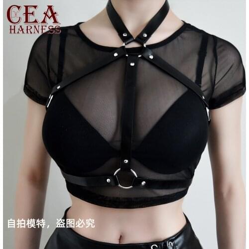 CEA 2021 New Style Woman Gothic Harness Woman PU Leather Harness Belts Body Waist Straps Punk Rock Stylish Goth Accessories