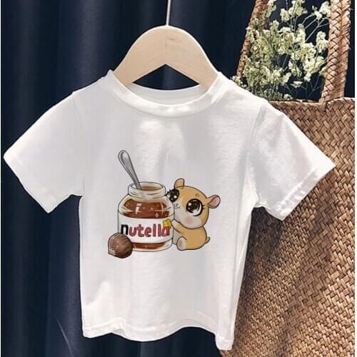 Cartoon New 24M-9T Chocolate Sauce NutElla Cute Graphic Kids Clothes Casual T Shirt Girl Short Sleeve Tops For Girls Tshirt Boy