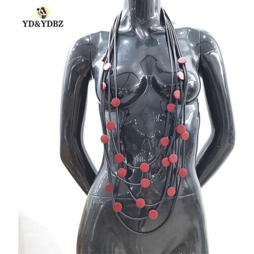 YD&YDBZ New Red Wood Pendant Necklaces For Women Necklace Jewelry Long Rubber Necklaces Layering Sweater Dress Choker Neck Chain