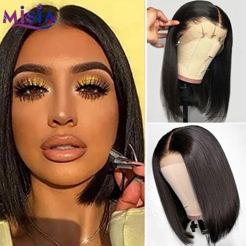 Short Bob Wig Lace Closure Human Hair Wigs For Black Women Brazilian Straight Wig 4*4 Bob Lace Closure Frontal Wigs Pre Plucked