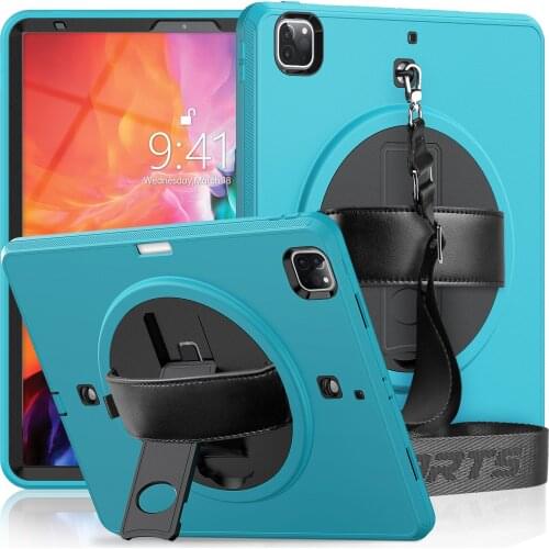 Tablet Case for ipad Pro 12.9 case 2018 2020 360 Rotatable Kickstand with Hand&Neck Strap drop protection Caver+Led+Gift pen