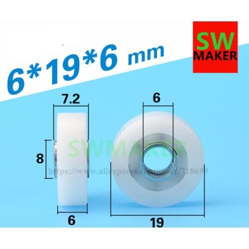 SWMAKER 6*19*6mm F type plane pulley POM micro plastic nylon pulley miniature wheel Flat nylon plastic package pulley