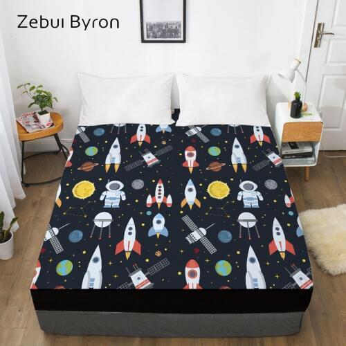 3D Cartoon Fitted Sheet for kids/baby/children,Bed Sheet With Elastic Queen/King/Custom,Rocket space Mattress Cover 150/160x200