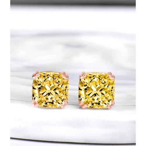 100% 925 Sterling Silver,Yellow Diamond Zircon Ear Stud,Wedding Engagement Earrings Wholesale,Christmas Birthday Gift