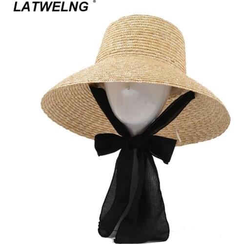 New Women Wide Brim Sun Hats With Rabbion UV Protection Straw Boater Hat Big Size Beach Hat Summer Fisherman Hat Wholesale