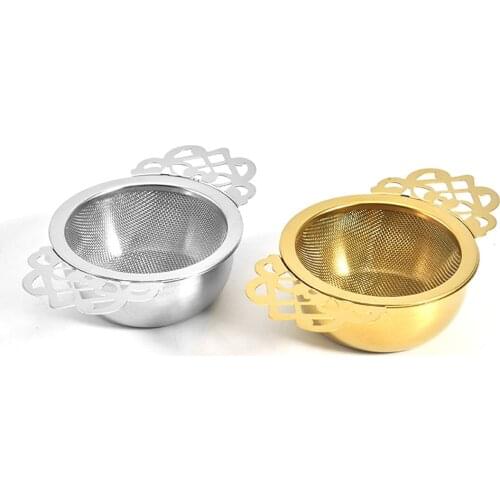 Stainless Steel Tea Strainer with Drip Bowl Stainless Steel Tea Maker Double Wing Handle Teapot Strainer