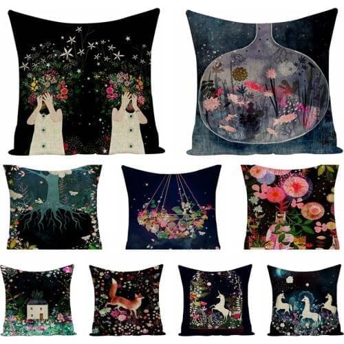 Nordic Dreams Cartoon Fairy Cotton Linen Pillowcase Secret Garden Cushions Decorative Pillow Home Decor Sofa Throw Pillows 45*45
