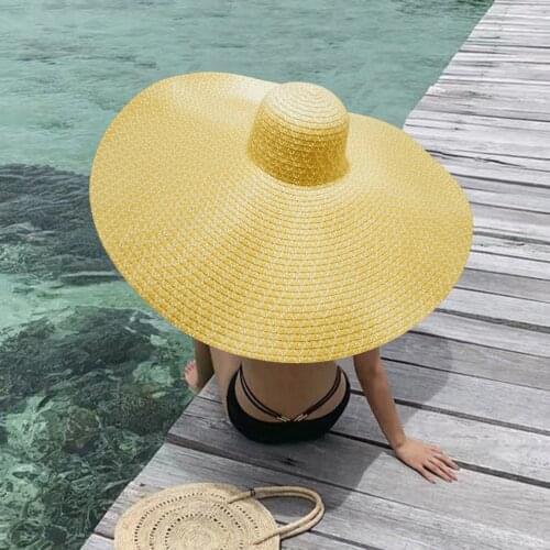 Foldable Women Oversized Hat Diameter Large Brim Summer Sun Beach Hats Wholesale Czapka Przeciwsłoneczna Straw Boater Hat #T1G
