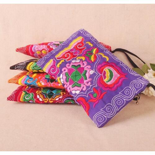 Hot phone carrybag!Nice embroidery purse phone/makeup bags canvas embroidery double-sided small mobile key handbag holder