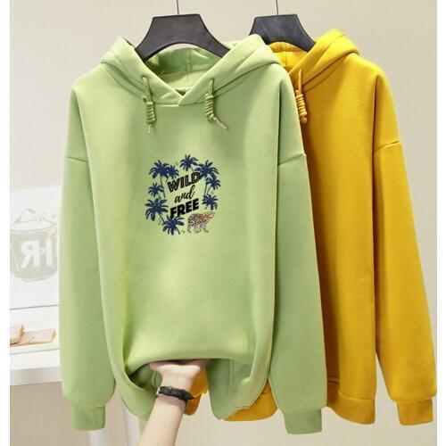 Tiger Graphics Wild and Free Letter Print Womens Sweatshirt Punk Winter Streetwear Harajuku Oversized Hoodie Kpop Hoody Ladies