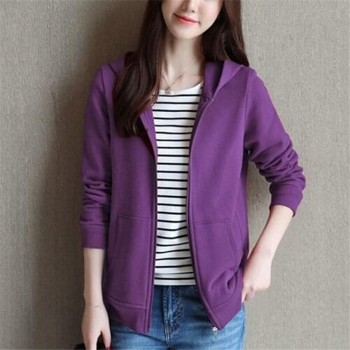 Spring Autumn Style Womens Cotton Hoodies Solid Color Zipper Pockets Long Sleeve Korean Casual Sweatshirts AA4154