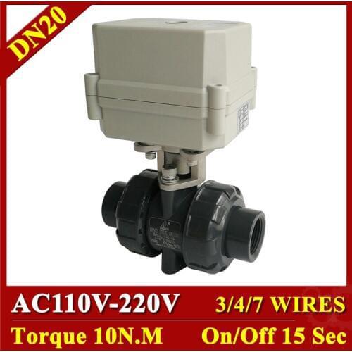 Tsai Fan PVC 3/4" Electric 2 Way Ball Valve AC110-230V 3/4/7 Wires DN20 Motorized Ball Valve For Water Treatment HVAC