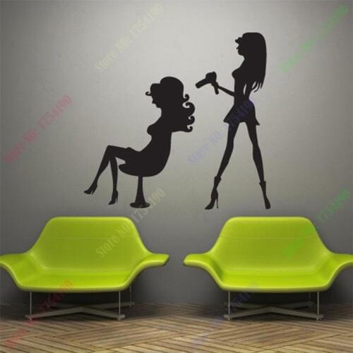 Sexy Girl Vinyl Wall Decal Haircut Salon Scissors Dryer Hair Stylist Hairdresser Hair Shop Window Glass Decoration Wall Sticker