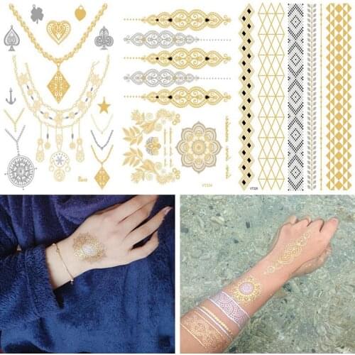 Waterproof temporary tattoos fake glitter tattoo sleeves body art traumatic arm face jewels cool gold transfer sex sticker women