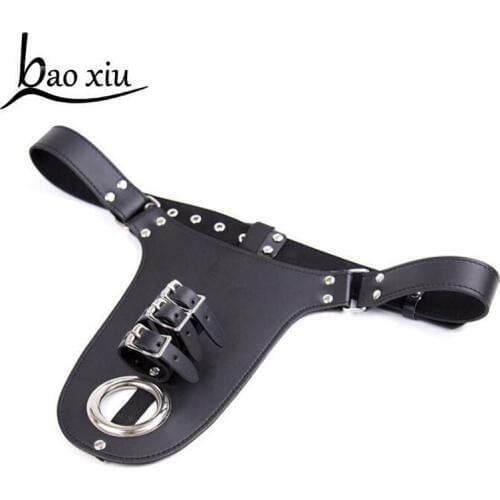 Adult Mens Exotic Gay Male Panties Adjustable Faux Leather Open Back Belt Harness G-string Sexy Underwear with Metal Buckles