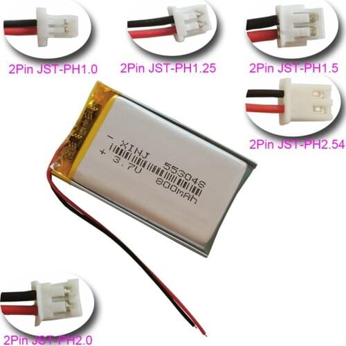 XINJ 3.7V 800mAh Polymer 5.5mm Thick Rechgerable Lipo Lithium Li Battery 553048 2Pin JST-PH For GPS Camera DashCam