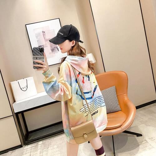 Lazy style tie-dye hooded women thin spring 2021 new Korean version of loose fried street ins tide clothes couple y2k streetwear