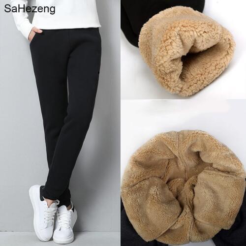 Women Pant Winter Thick Lambskin Cashmere Pants Warm Female Casual Pants Loose Harlan Pants Long Trousers Plus Size 3XL WP17