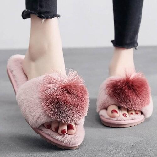 Women Home Cotton Slippers Winter Warm Shoes Indoor Plush Slippers Fluffy Female Flat Fur Shoes Ladies Soft Slippers qq975