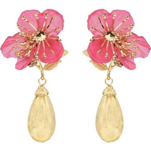 Elegant Big Flower Earrings for Women Bridal Gold Alloy Acrylic Drop Earring orecchini Wedding Party Jewelry Birthday Gift