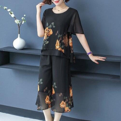 2021 Women Spring Summer Casual Slim 2 Piece Set Lady Loose Print Short Sleeve Shirt + Wide Leg Pant Suit Lady Vintage Sets D551