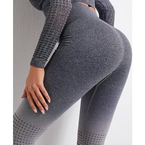 Womens sports yoga clothes suit elastic quick-drying gradient color tights womens fitness clothes high-waist elastic yoga pant