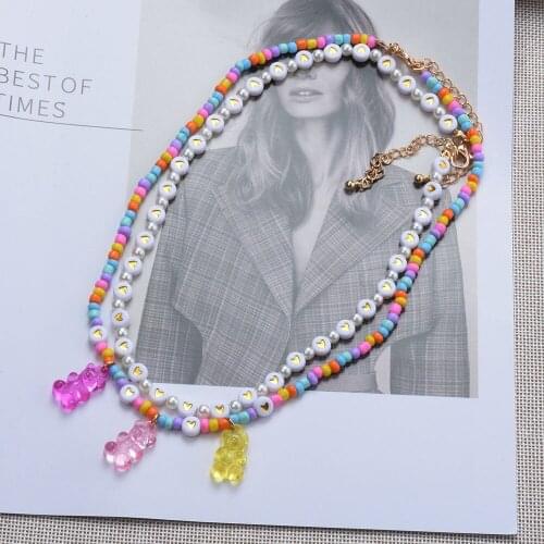 Bohemian Bear Heart Style Multicolor Seed Beaded Choker Necklace Summer Beach Handmade Double Layer Collar Jewelry for Women