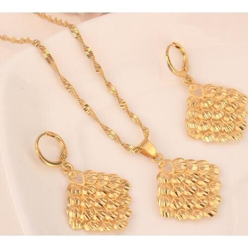 Gold dubai Bridal Jewelry Sets dress Earring pendant necklace Jewelry Sets for Women girls wedding Christmas kids gift