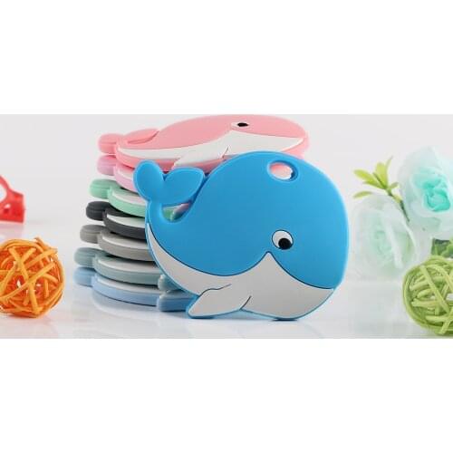 Kovict 1pcs Silicone Teether Cartoon Dolphin Food Grade Silicone Pendants DIY Pacifier Chain Accessories Baby Molar Toys