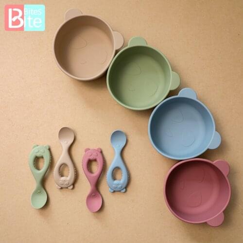 Bite Bites 2Pcs/1Set Baby Feeding Tableware Baby Feeding Bowl Waterproof Spoon BPA Free Learning Suction Bowl Set Kid Goods