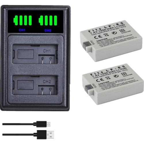 2pcs LP-E5 LPE5 LP E5 Li-ion Camera Battery + LCD Dual Charger For Canon Eos 450D 500D 1000D Kiss X3 Kiss F Rebel Xs