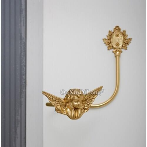 2PCS Northern Europe Brass Angel Drapery Holdback Curtain Hooks Artistic Curtains Accessoires Vintage Metal Wall Hooks GF374