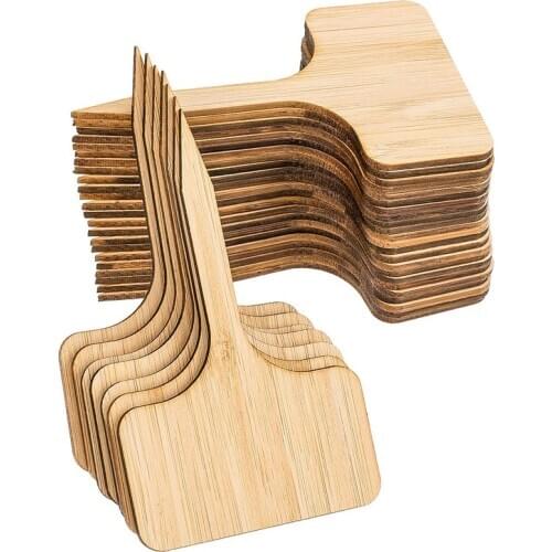 50Pcs Bamboo Plant Labels , Eco-Friendly T-Type Wooden Plant Sign Tags Garden Markers for Seed Potted Herbs Flowers Vegetables