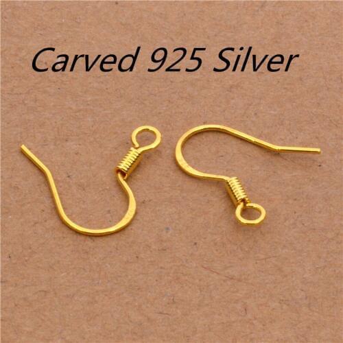 50pcs Carved 925 Ear Hook Silver/Gold/Antique Bronze/Rhodium Silver Earring cupronickel materiaFlattening Line Jewelry Fittings