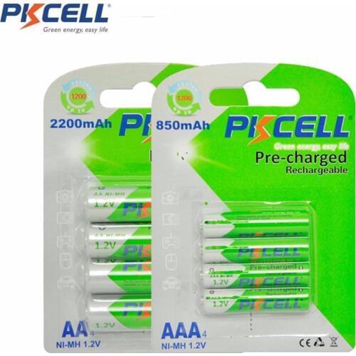 8pcs PKCELL 1.2V NiMh AA AAA Rechargeable Battery Precharge Batteries low self discharging (4Pcs AA 2200mAh +4Pcs AAA 850mAh)