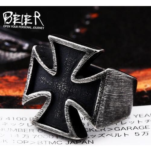 Beier 316L Stainless Steel ring Unisex Black Sureface For Woman And Man Gothic Punk Cross Finger Ring Gift Jewelry LR505