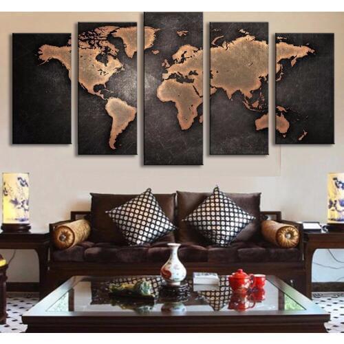 Free shopping 5 Pc World Map Paintings Print On Canvas HD Abstract World Map Canvas Painting Office Wall Art Home decor