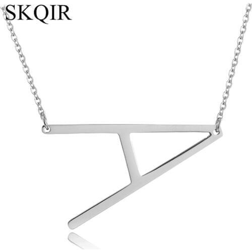 Sideways Large Initial Necklace Gold Big Letter Script Name Stainless Steel Pendant Monogram Necklace for Women Christmas Gift