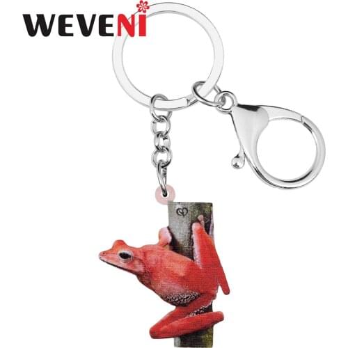 WEVENI Acrylic Sweet Tree Red Frog Keychains Ring Fashion Purse Car Backpack Key Chain Unique Gift Jewelry For Women Girls Teens