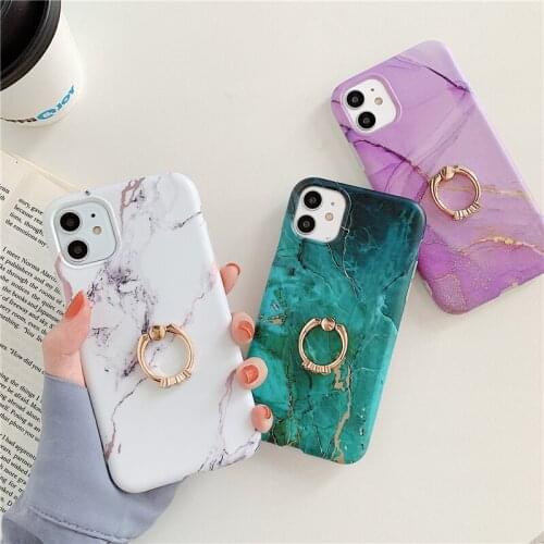 Fashion Print IMD Phone Case Marble Ring Holder TPU Soft Shockproof Case for iPhone X XS XR for iPhone 11 12 Pro Max 12 Mini
