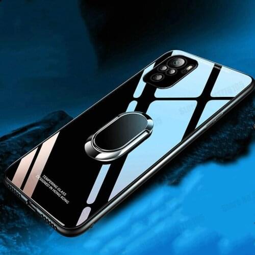 Tempered Glass Case For Xiaomi POCO M3 X3 NFC Pro Magnetic Ring Stand Cover For Redmi K40 F3 Note 9T Necklace Strap Phone Case
