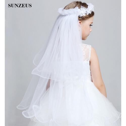 Flower Girl Veil 2 Layers Tulle Wedding Veil For Girls Kid Baby Hairband Garland Hairwear Accessories Decoration BV-057