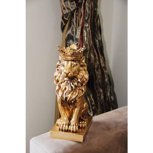 Decorative Lion King Gold, Silver, black and White Polyester Trinket 19 cm x 35 cm Size Decorative Sculpture, Trinket