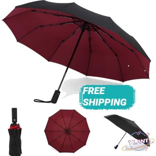 Double Layer Windproof Womens Automatic Umbrella Female Male Ten Bone Three Folding Mens Umbrella Large Rain Business Parasol