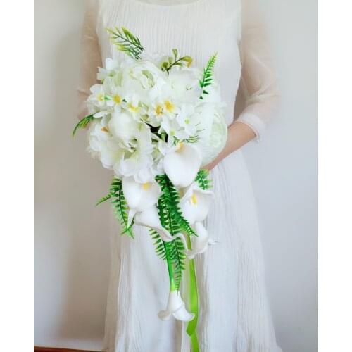 SESTHFAR Eleganet Calla Lily Wedding Bouquet Waterfall Bride Bridesmaid Holding Flower White Artificial Flowers Bouquet