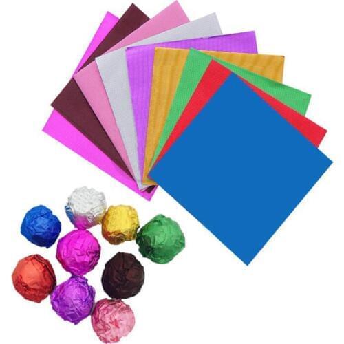 100pcs 10*10cm Gold Red blue Sweets Candy Package Foil Paper Chocolate Wrapping Aluminized Paper Line Embossed Aluminium-foil Pa