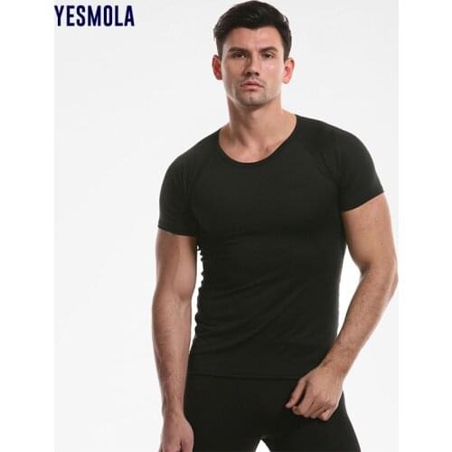 YESMOLA Solid Color Basic Polyester T Shirt Men Casual O-neck Summer Top Korean Casual White Tshirt Comfortable Breathable
