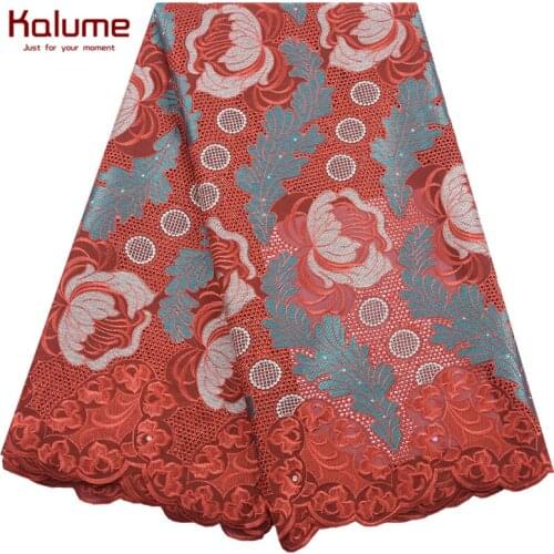 Kalume High Quality African Cotton Lace Fabric Embroidery Swiss Voile Cotton Lace Fabric Stones For Nigerian Sewing Party F2116